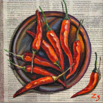 Pintura titulada "hot pepper" por Zora, Obra de arte original, Oleo Montado en Bastidor de camilla de madera