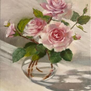Peinture intitulée "Розы в вазе" par Tatiana Rykova (Rosa), Œuvre d'art originale, Huile