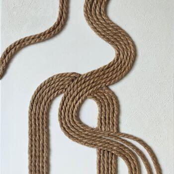 Painting titled "Jute lines" by Yuliya Zhuk, Original Artwork, Thread Mounted on Wood Stretcher frame