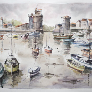 Painting titled "La Rochelle" by Brigitte Tarrats (Tarrats), Original Artwork, Watercolor