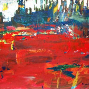 Painting titled "Red Field" by Sergej Jakovlev, Original Artwork