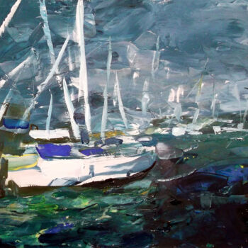 Malerei mit dem Titel "white-boat-150x130-…" von Sergej Jakovlev, Original-Kunstwerk