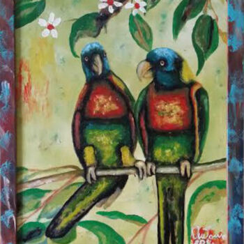 Pittura intitolato "i-due-pappagalli.jpg" da Antonio Cariola, Opera d'arte originale