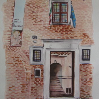 Картина под названием "URBINO-casa-natale-…" - M.D-Agostino, Подлинное произведение искусства, Акварель