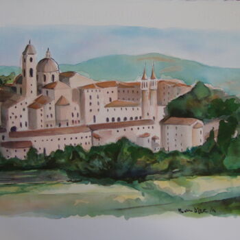 Pintura intitulada "Urbino-vista-dalla-…" por M.D-Agostino, Obras de arte originais, Aquarela