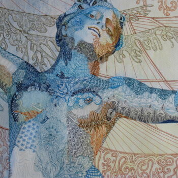 Dessin intitulée "Femme dentelle" par Dany Masson, Œuvre d'art originale, Encre