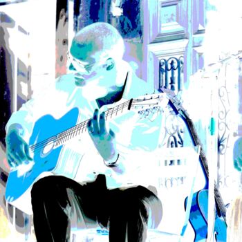 Цифровое искусство под названием "guitariste bleu" - Claude Conte, Подлинное произведение искусства, 2D Цифровая Работа