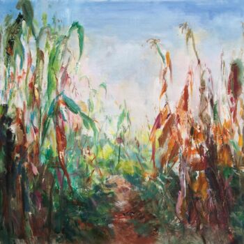 Painting titled "Sorghum" by Field Lynn, Original Artwork, Oil Mounted on Wood Stretcher frame