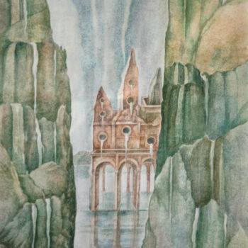 Painting titled "Der Tempel des Wass…" by A.Gont, Original Artwork, Watercolor