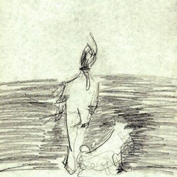 Dessin intitulée "Avec Milou" par Georges Duhamel, Œuvre d'art originale