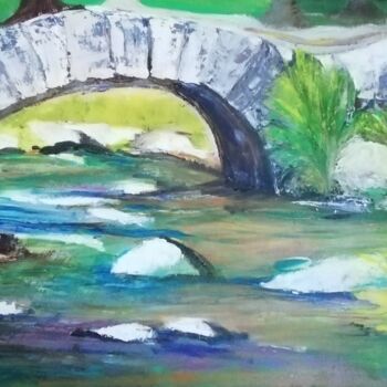 Peinture intitulée "Un pont de pierres" par Christine Barras, Œuvre d'art originale, Huile
