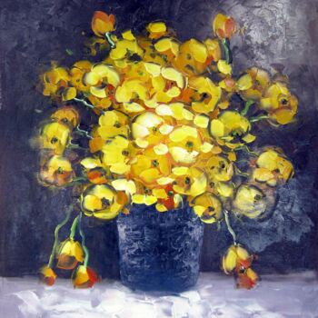 Painting titled "Vase Flower 226" by Greg Leander, Original Artwork, Oil Mounted on Wood Stretcher frame
