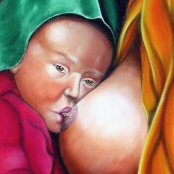 Картина под названием "Maternité" - Muryelle Faure, Подлинное произведение искусства, Масло