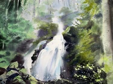 Painting titled "Waterfall #6" by Eugenia Gorbacheva, Original Artwork, Watercolor