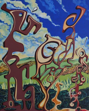Peinture intitulée "TROIS PERSONNAGES D…" par Hippo, Œuvre d'art originale, Acrylique