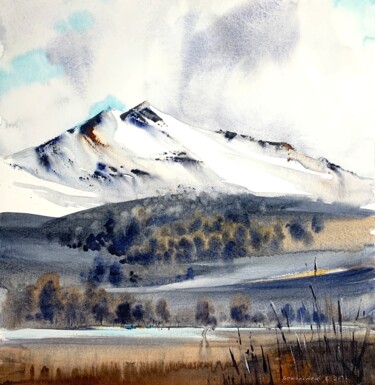 Painting titled "Mountainscape #25" by Eugenia Gorbacheva, Original Artwork, Watercolor