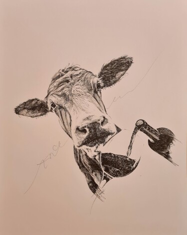 Drawing titled "La vache!" by Karl Robial, Original Artwork, Ink