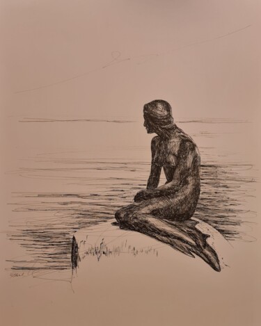 "Mermaid" başlıklı Resim Karl Robial tarafından, Orijinal sanat, Mürekkep