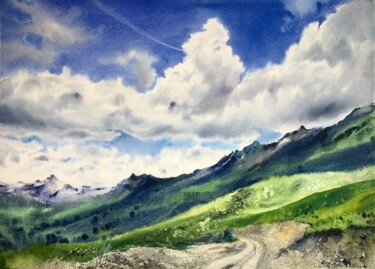 Painting titled "Road to the mountai…" by Eugenia Gorbacheva, Original Artwork, Watercolor
