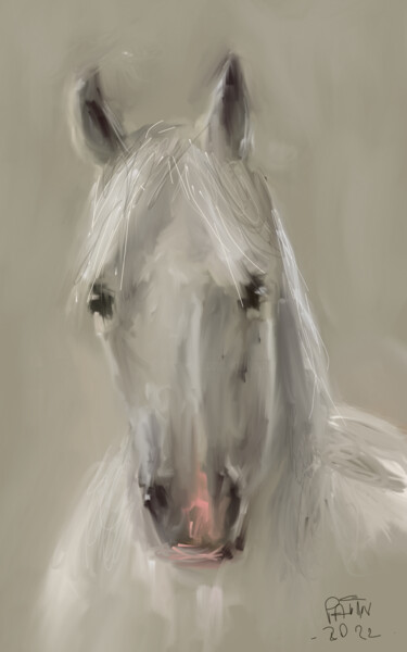 Arts numériques intitulée "Le cheval blanc..." par Jacky Patin, Œuvre d'art originale, Peinture numérique