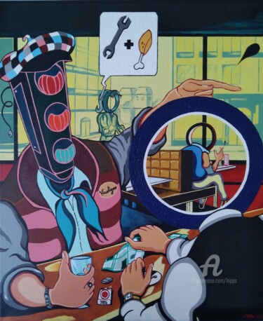 Peinture intitulée "TETE DE FEU ROUGE!" par Hippo, Œuvre d'art originale, Acrylique