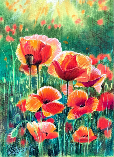 Peinture intitulée "Poppy pastel painti…" par Tatyana Ustyantseva, Œuvre d'art originale, Pastel