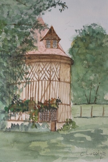Painting titled "pigeonnier nomand" by Claude Lacointe, Original Artwork, Watercolor