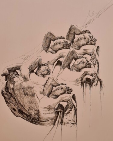 Zeichnungen mit dem Titel "Faune 2/11/22" von Karl Robial, Original-Kunstwerk, Tinte