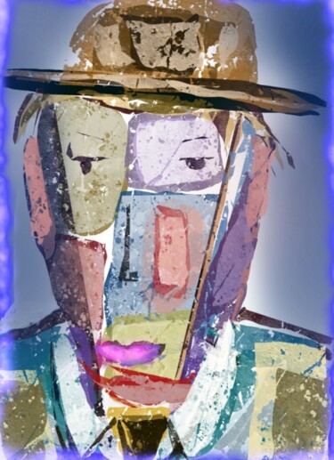 Digitale Kunst mit dem Titel "L'homme de cinéma..." von Jacky Patin, Original-Kunstwerk, Digitale Malerei