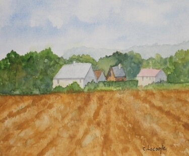 Painting titled "campagne" by Claude Lacointe, Original Artwork, Watercolor
