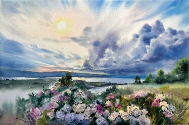 Painting titled "Sunset on the Samar…" by Eugenia Gorbacheva, Original Artwork, Watercolor