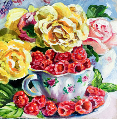Painting titled "raspberry oil paint…" by Tatyana Ustyantseva, Original Artwork, Oil
