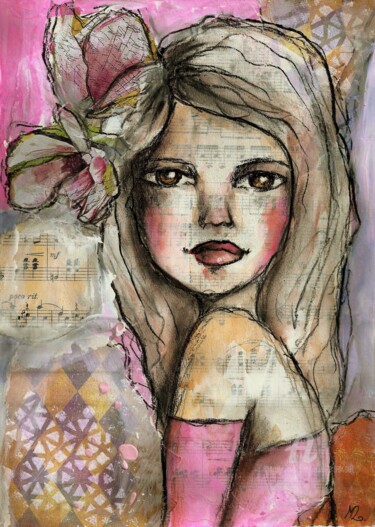 Painting titled "MIMI collage" by Mala, Original Artwork, Acrylic