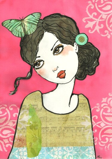Painting titled "EMILY collage" by Mala, Original Artwork, Watercolor