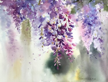 Painting titled "Wisteria #2" by Eugenia Gorbacheva, Original Artwork, Watercolor