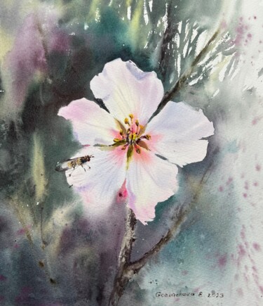Painting titled "Almond flower #9" by Eugenia Gorbacheva, Original Artwork, Watercolor