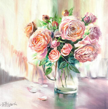 Schilderij getiteld "Light bouquet oil p…" door Tatyana Ustyantseva, Origineel Kunstwerk, Olie