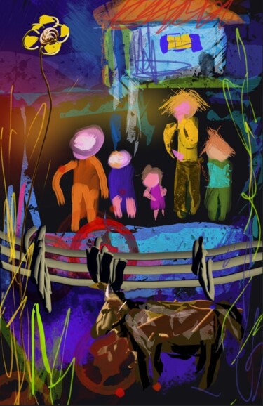 Arts numériques intitulée "Une famille à la ca…" par Jacky Patin, Œuvre d'art originale, Peinture numérique