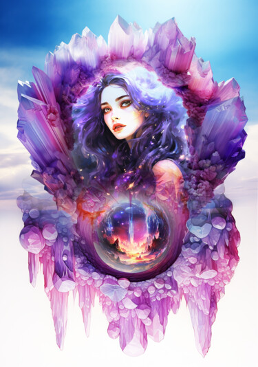 Digitale Kunst mit dem Titel "Purple Fairy" von Vyctoire Sage, Original-Kunstwerk, Fotomontage