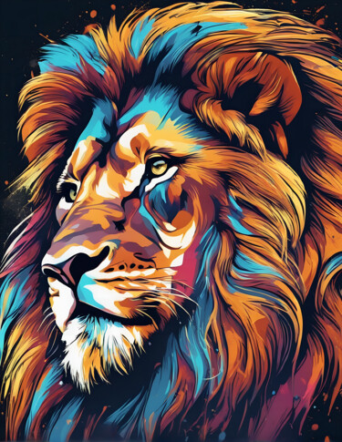 Digitale Kunst getiteld "lion illustration" door Tarkanm, Origineel Kunstwerk, AI gegenereerde afbeelding