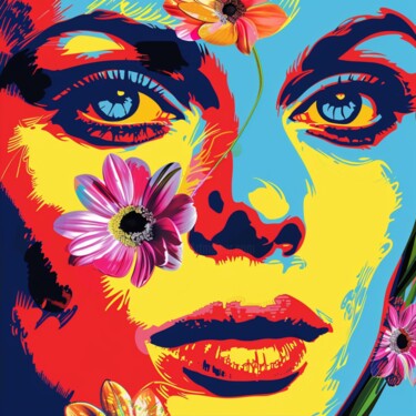 Painting titled "BLOOMING FACE" by Claudia Sauter (Poptonicart), Original Artwork, Digital Collage
