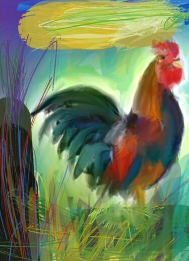 Arts numériques intitulée "Le gros coq..." par Jacky Patin, Œuvre d'art originale, Peinture numérique