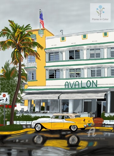 Ζωγραφική με τίτλο "The Avalon Hotel, M…" από Lynne Flores, Αυθεντικά έργα τέχνης, Ψηφιακή εκτύπωση