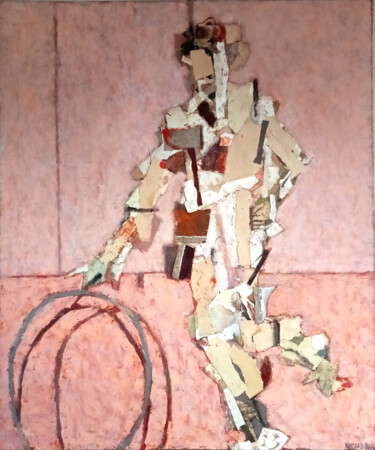 Painting titled "Zabawa z kołem" by Piotr Kondrad, Original Artwork, Oil Mounted on Wood Stretcher frame