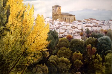 Painting titled "Otoño en Alhama de…" by Francisco Molina Balderas, Original Artwork, Watercolor Mounted on Cardboard