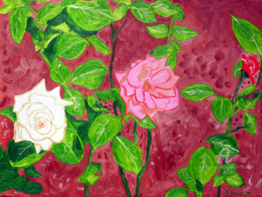 Pittura intitolato "Rose in Giardino" da Aurelio Nicolazzo, Opera d'arte originale, Olio