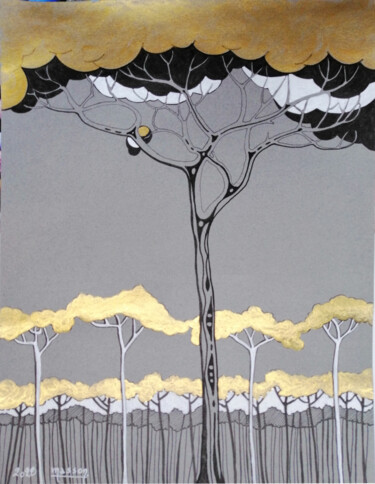 Disegno intitolato "pins parasol" da Dany Masson, Opera d'arte originale, Inchiostro Montato su Cartone
