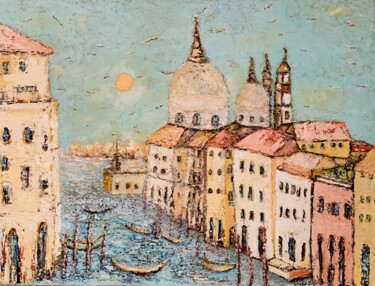Painting titled "Il Canal Grande di…" by Dora Kalinova, Original Artwork, Oil Mounted on Wood Stretcher frame