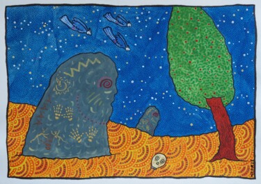 Pintura intitulada "Sapiens, les anges…" por Laurent Mangepapier, Obras de arte originais, Aquarela