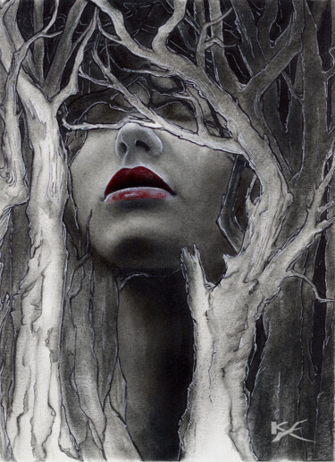 Tekening getiteld "Dark as Wood" door Kylie Holland (KyA Illustration), Origineel Kunstwerk, Houtskool